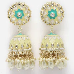 Aazeen Gold-Plated Dome Shaped Kundan And Beaded Jhumkas Earrings-picture-23