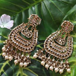 ANIKAS CREATION Gold-Plated Contemporary Drop Earrings-15