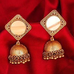 aadita Gold-Toned Dome Shaped Jhumkas Earrings-image-30