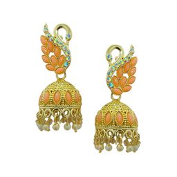 Anouk Gold-Plated Stone-Studded & Beaded Peacock Shaped Jhumkas-43