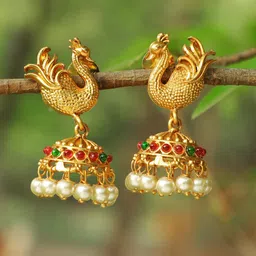 Adwitiya Collection Women Gold-Toned Peacock Shaped Jhumka Earrings-picture-39