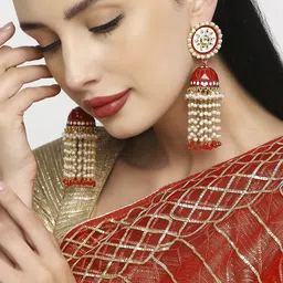 OOMPH Red Dome Shaped Jhumkas Earrings-18
