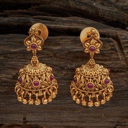 Kushal's Fashion Jewellery Gold-Plated Dome Shaped Artificial Stones Jhumkas-34