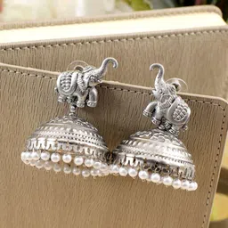 Crunchy Fashion Silver-Plated Animal Shaped Oxidised Jhumkas-55