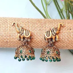 Crunchy Fashion Brass-Plated Beaded Oxidised Animal Shaped Jhumkas-13