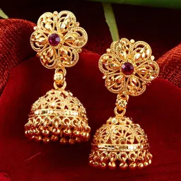 MEENAZ Gold-Plated Dome Shaped Jhumkas Earrings-17