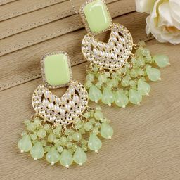 Crunchy Fashion Copper-Plated Kundan Studded Dangler Drop Earrings-33