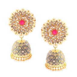 Jewar Mandi Grey & Gold Plated Dome Shaped Jhumkas Earrings-image-23