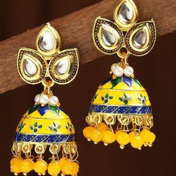 OOMPH Kundan Studded Beads Beaded Dome Shaped Meenakari Jhumkas-15