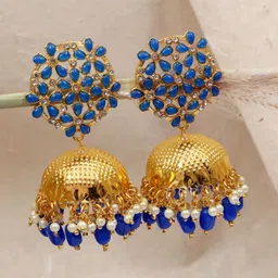 Crunchy Fashion Gold-Plated Floral Jhumkas Earrings-image-11