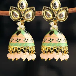 OOMPH Kundan Studded Floral Meenakari Jhumkas-14