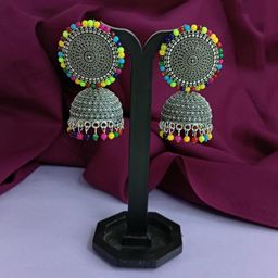 Efulgenz Rhodium-Plated Contemporary Oxidized Jhumkas-41