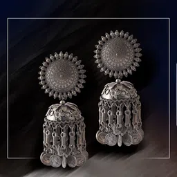 GRLIE Silver-Plated Dome Shaped Jhumkas Earrings-4