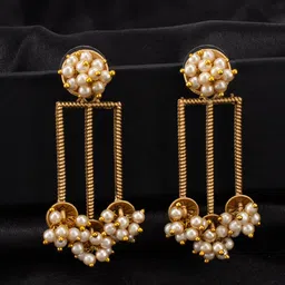 PRIVIU Gold-Plated Beaded Contemporary Drop Earrings-6