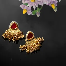 DUGRISTYLE Gold-Plated Kundan Studded & Beaded Drop Earring-14