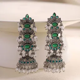 Priyaasi Silver-Plated Contemporary Jhumkas Earrings-55