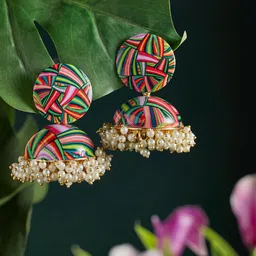 ATIBELLE Gold Plated Contemporary Artificial Beads Jhumkas Earrings-46