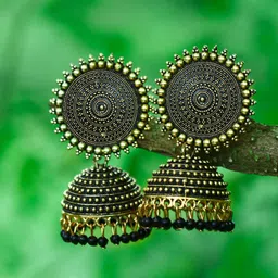 MEENAZ Gold-Plated Artificial Beads-Beaded Dome Shaped Jhumkas-14