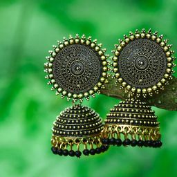 MEENAZ Gold-Plated Artificial Beads-Beaded Dome Shaped Jhumkas-15