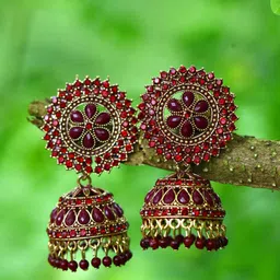 MEENAZ Gold-Plated American Diamond Studded Dome Shaped Jhumkas-image-70