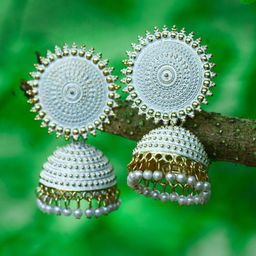 MEENAZ Gold-Plated Dome Shaped Beaded Jhumkas-39