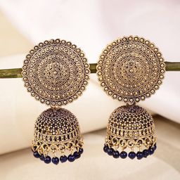 Shining Diva Navy Blue & Gold-Toned Contemporary Jhumkas Earrings-20