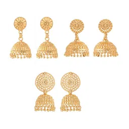 Yellow Chimes Set Of 3 Gold-Toned Jhumkas-61