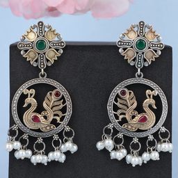 Anouk Silver-Toned Silver-Plated Contemporary Oxidised Drop Earrings-3