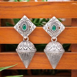 Anvik Silver-Plated Stone-Studded Oxidised Dome Shaped Jhumkas-47