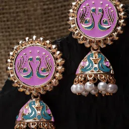 KARATCART Rose Gold-Plated Kundan Studded Jhumkas-image-34