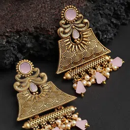 KARATCART Gold-Plated Crystal-Studded Contemporary Drop Earrings-50
