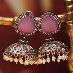 Saraf RS Jewellery Pink Contemporary Jhumkas Earrings-27