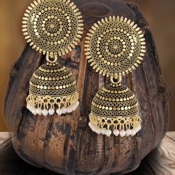 MEENAZ Gold-Plated Contemporary Pearls Beaded Jhumkas-image-82
