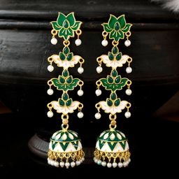 Silvermerc Designs Women Green & Gold-Toned Dome Shaped Jhumkas-picture-44