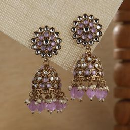 Jazz and Sizzle Gold-Plated Kundan Contemporary Jhumkas Earrings-84