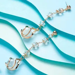 Yellow Chimes White & Gold-Toned Round Crystal Drop Dangle Earrings image 1
