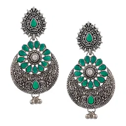 Silvermerc Designs Silver-Plated Floral Oxidized Drop Earrings-11