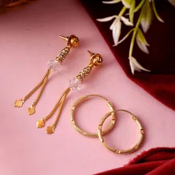 Silvermerc Designs Set Of 2 Gold-Plated Contemporary Drop and Hoop Earrings-33