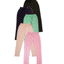 IndiWeaves Girls Pack of 5 Printed Ankle-Length Leggings-image-73