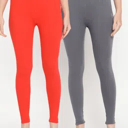 TAG 7 Women Pack Of 2 Orange & Grey Solid Ankle-Length Leggings-image-81