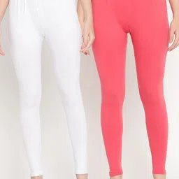 TAG 7 Women Pack Of 2 Solid Ankle-Length Leggings 98% Cotton-36