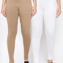 Clora Creation Women Pack Of 2 White & Beige Solid Woolen Ankle-Length Leggings-image-43