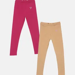 TWIN BIRDS Girls Pack Of 2 Solid Pure Cotton Ankle-Length Leggings-picture-23