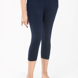 indian flower Girls Navy Blue Solid Three-Fourth Length Leggings-image-111