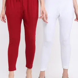 TAG 7 Women Pack Of 2 Solid Ankle Length Leggings-image-63