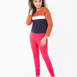 indian flower Girls Pink Solid Churidar-Length Leggings-image-95