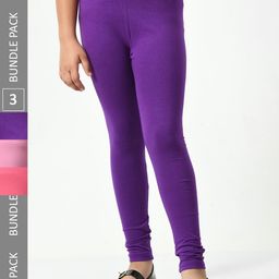 BAESD Girls Pack Of 3 Churidar-Length Cotton Leggings-image-81