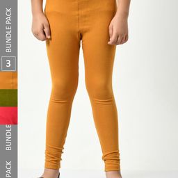 BAESD Girls Pack of 3 Churidar-Length Cotton Lycra Leggings-image-94