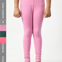 BAESD Girls Pack Of 3 Churidar-Length Cotton Lycra Leggings-image-86