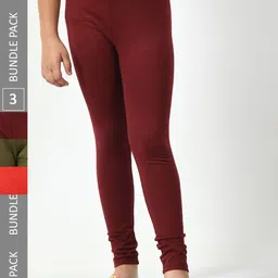 BAESD Girls Pack Of 3 Churidar Length Cotton Lycra Leggings-picture-40